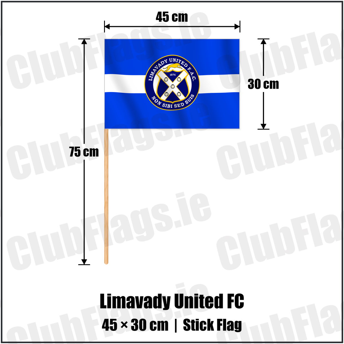 Limavady United FC 30cm x 45cm Stick Flag with the verified club crest and colours, Derry Football - ClubFlags.ie