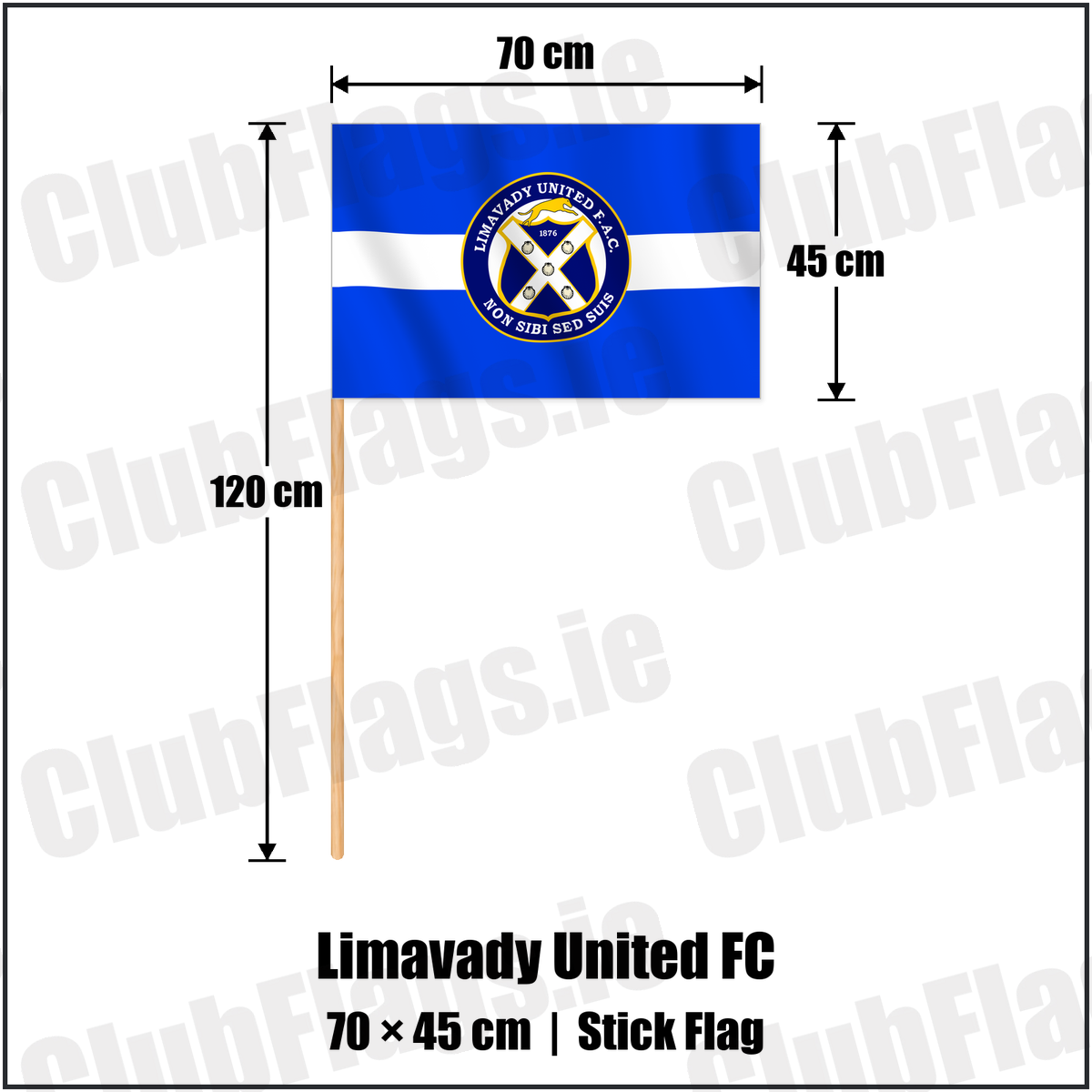 Limavady United FC 45cm x 70cm Stick Flag with the verified club crest and colours, Derry Football - ClubFlags.ie