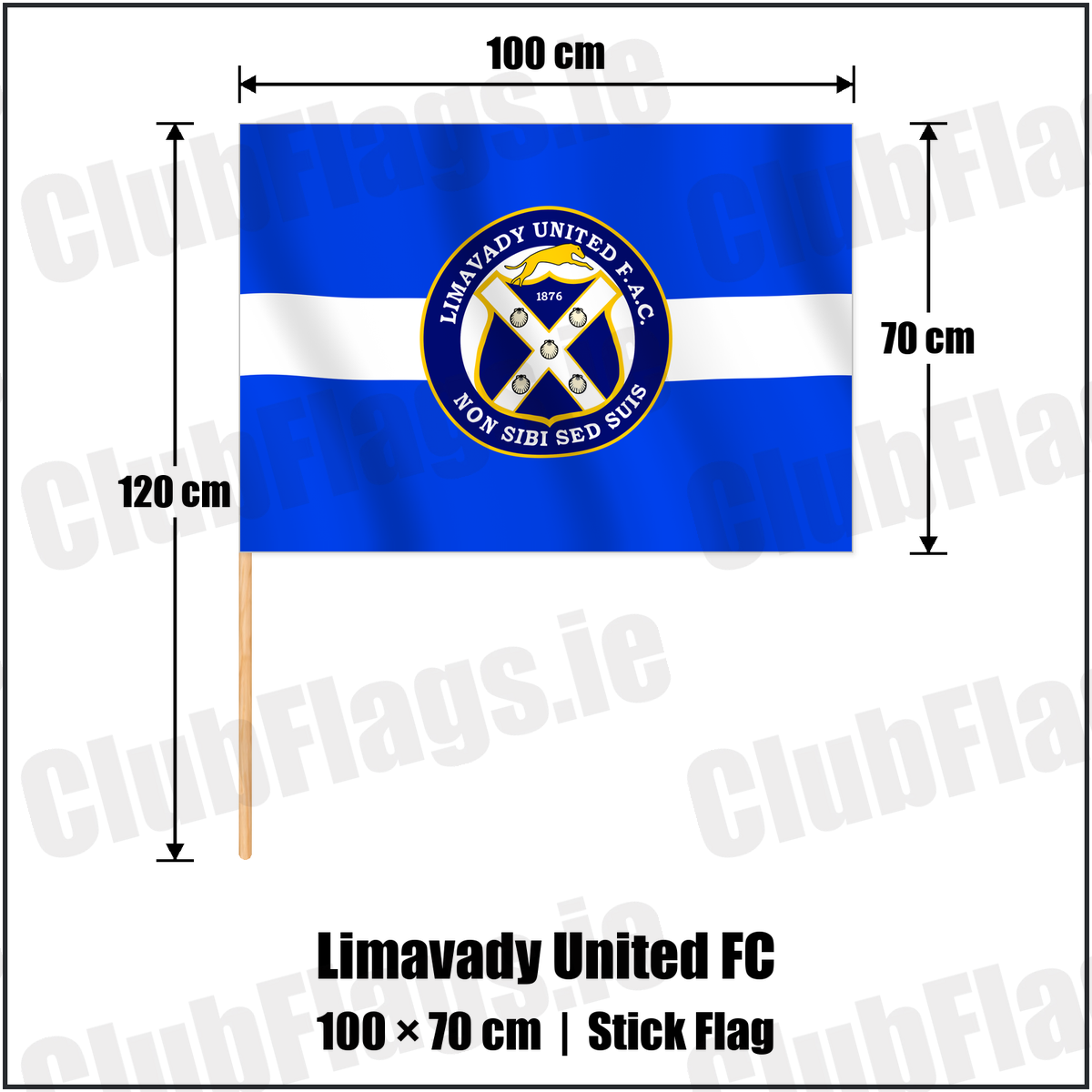 Limavady United FC 70cm x 100cm Stick Flag with the verified club crest and colours, Derry Football - ClubFlags.ie