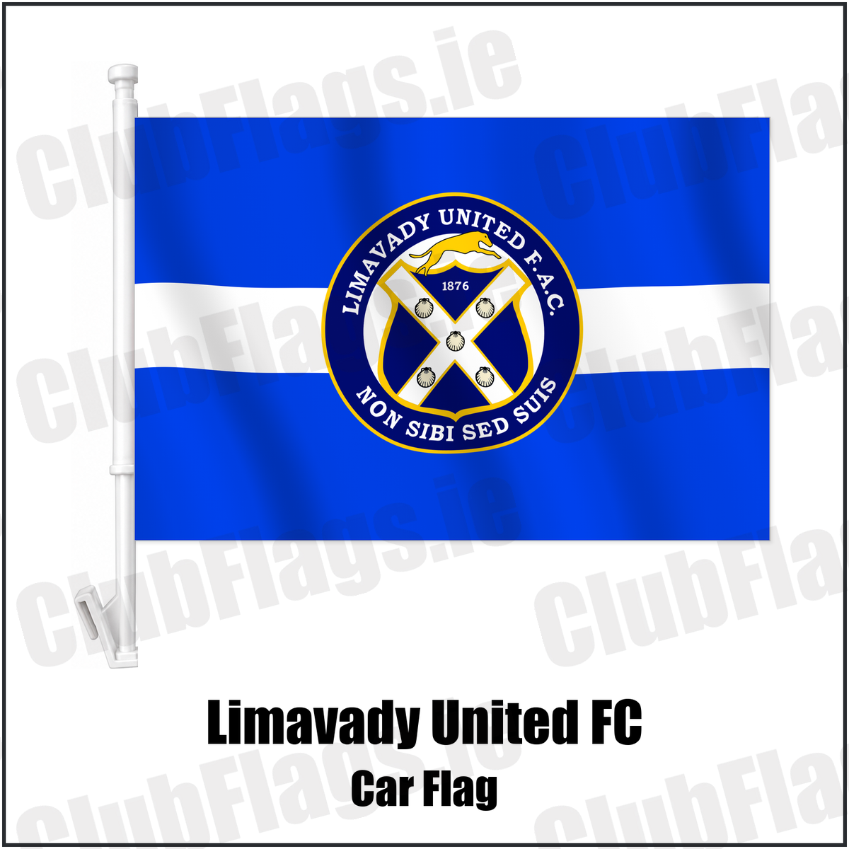 Limavady United FC Car Flag with the verified club crest and colours, Derry Football - ClubFlags.ie