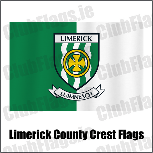 Limerick county crest flag in green and white, with county name and crest.