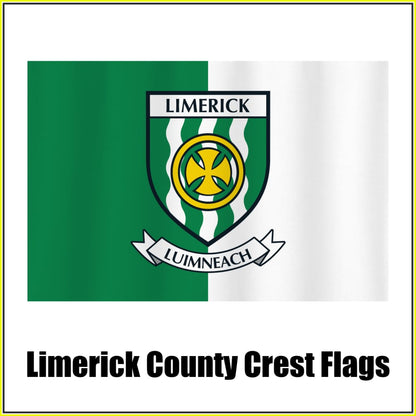 Limerick county crest flag in green and white, with county name and crest.