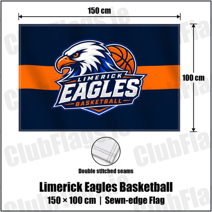 Limerick Eagles Basketball 100cm x 150cm Flag (sewn on the edges) with the verified club crest and colours, Limerick Basketball - ClubFlags.ie