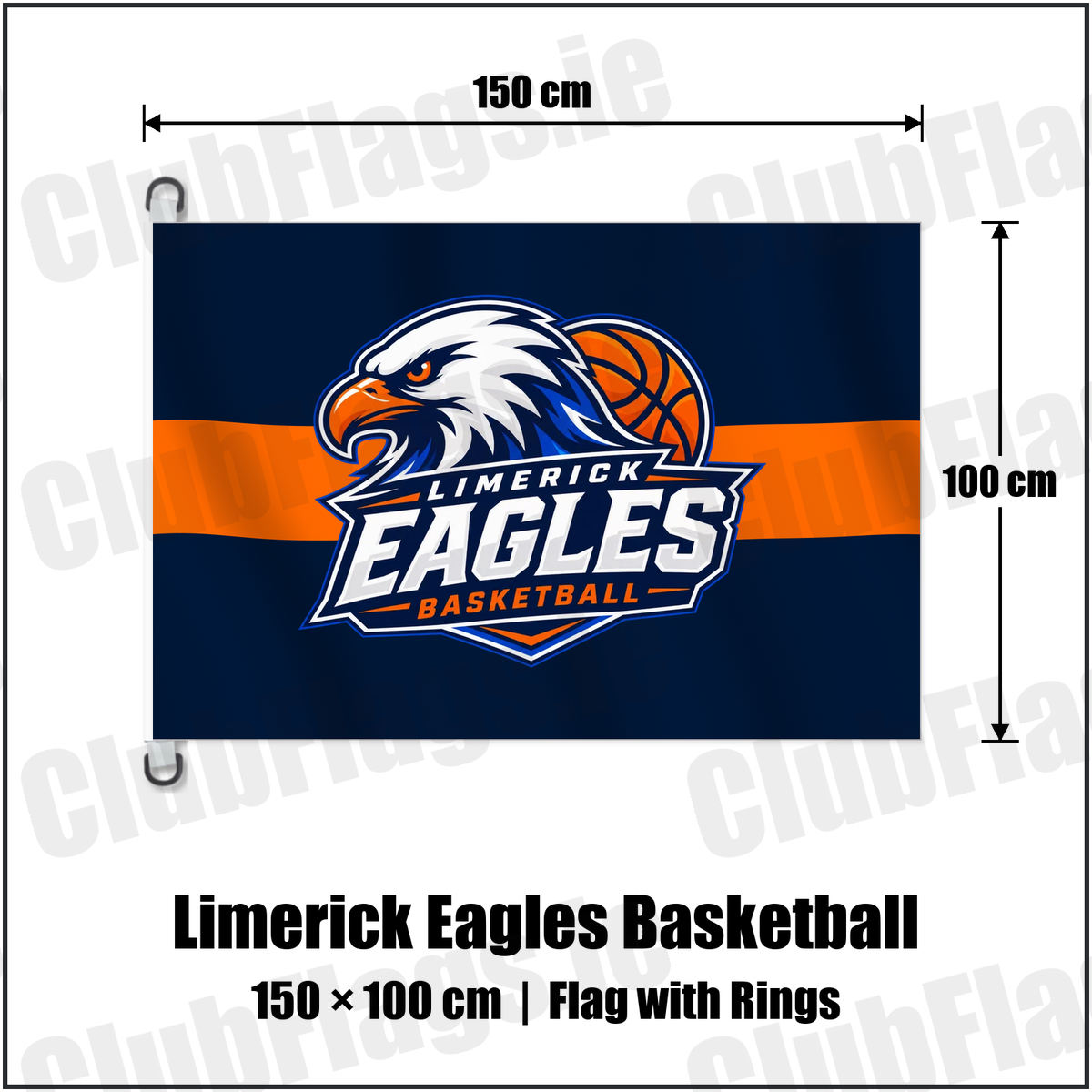 Limerick Eagles Basketball 150cm x 100cm Flag Pole Flag with Rings with the verified club crest and colours, Limerick Basketball - ClubFlags.ie