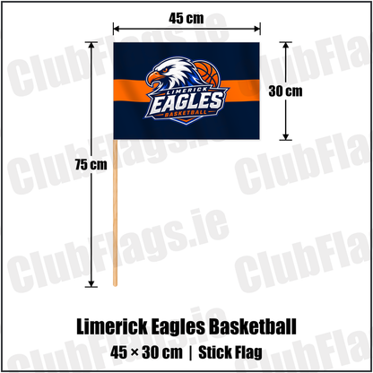 Limerick Eagles Basketball 30cm x 45cm Stick Flag with the verified club crest and colours, Limerick Basketball - ClubFlags.ie