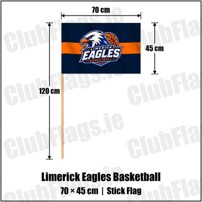 Limerick Eagles Basketball 45cm x 70cm Stick Flag with the verified club crest and colours, Limerick Basketball - ClubFlags.ie