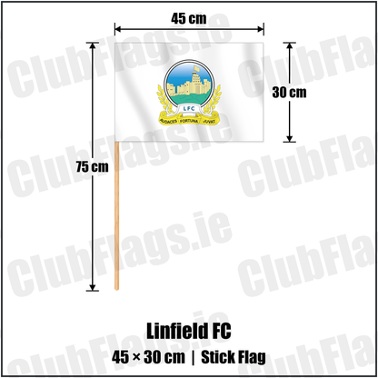 Linfield FC 30cm x 45cm Stick Flag with the club crest and colours, Antrim Football - ClubFlags.ie