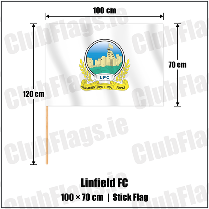 Linfield FC 70cm x 100cm Stick Flag with the club crest and colours, Antrim Football - ClubFlags.ie