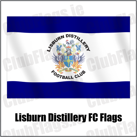 Lisburn Distillery FC Flags with the verified club crest and colours, Antrim Football - ClubFlags.ie