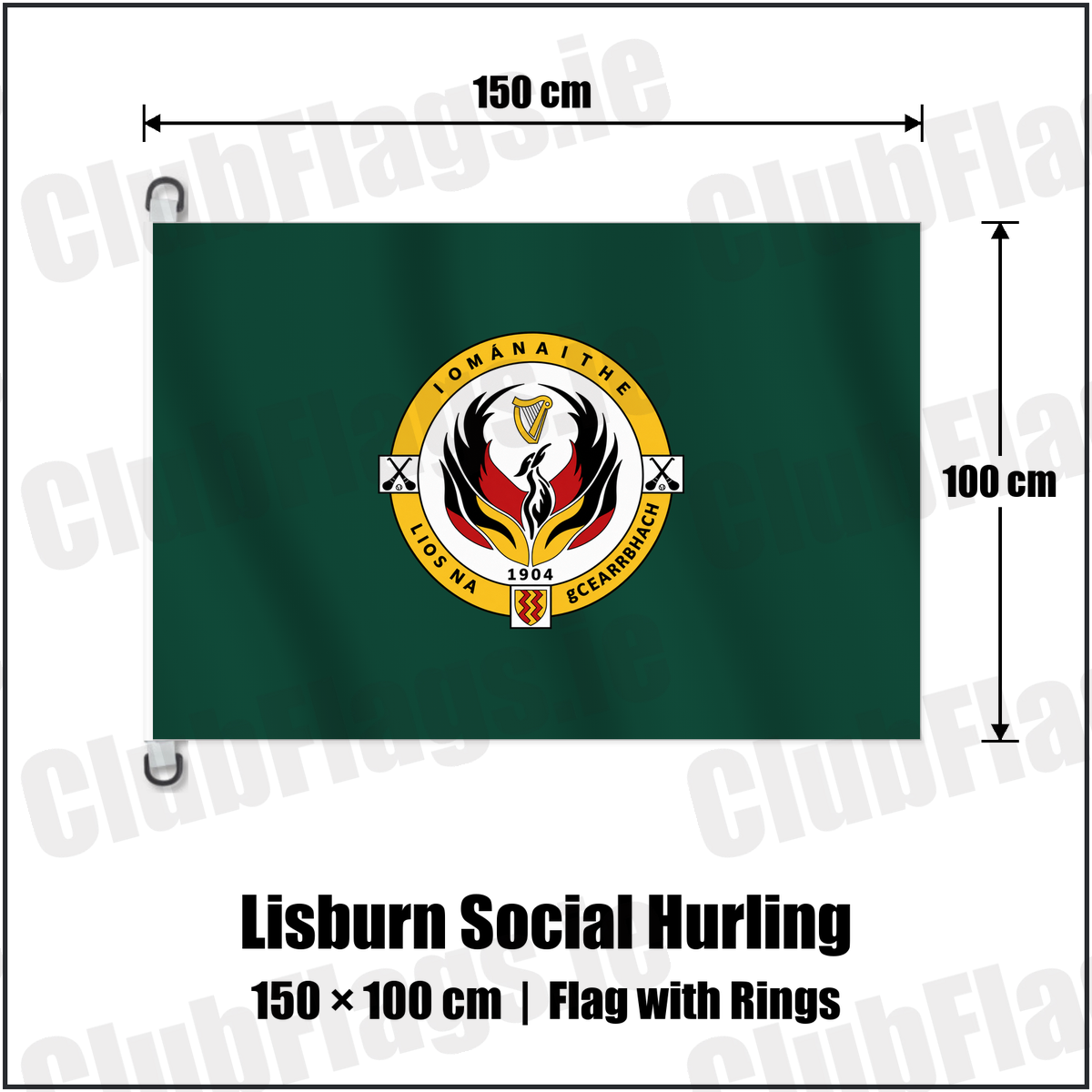 Lisburn Social Hurling 150cm x 100cm Flag Pole Flag with Rings with the club crest and colours, Antrim GAA - ClubFlags.ie