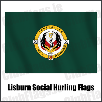 Lisburn Social Hurling Flags with the club crest and colours, Antrim GAA - ClubFlags.ie