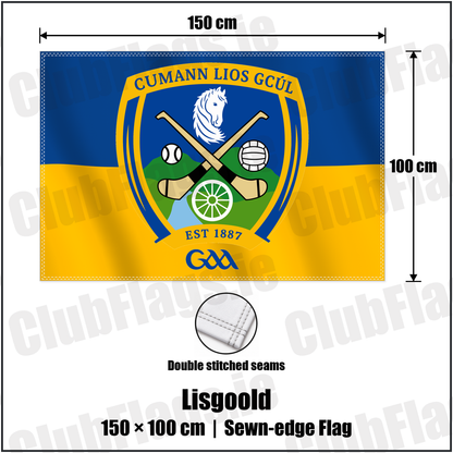 Lisgoold 100cm x 150cm Flag (sewn on the edges) with the verified club crest and colours, Cork GAA - ClubFlags.ie
