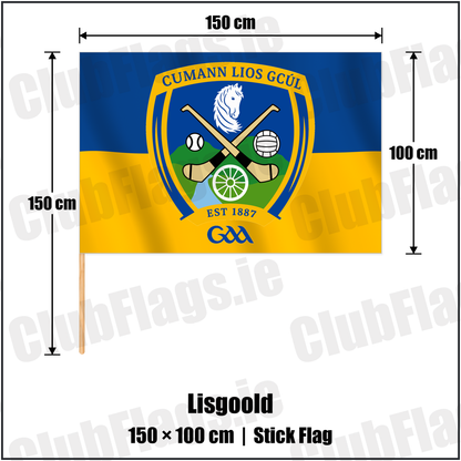 Lisgoold 100cm x 150cm Stick Flag with the verified club crest and colours, Cork GAA - ClubFlags.ie