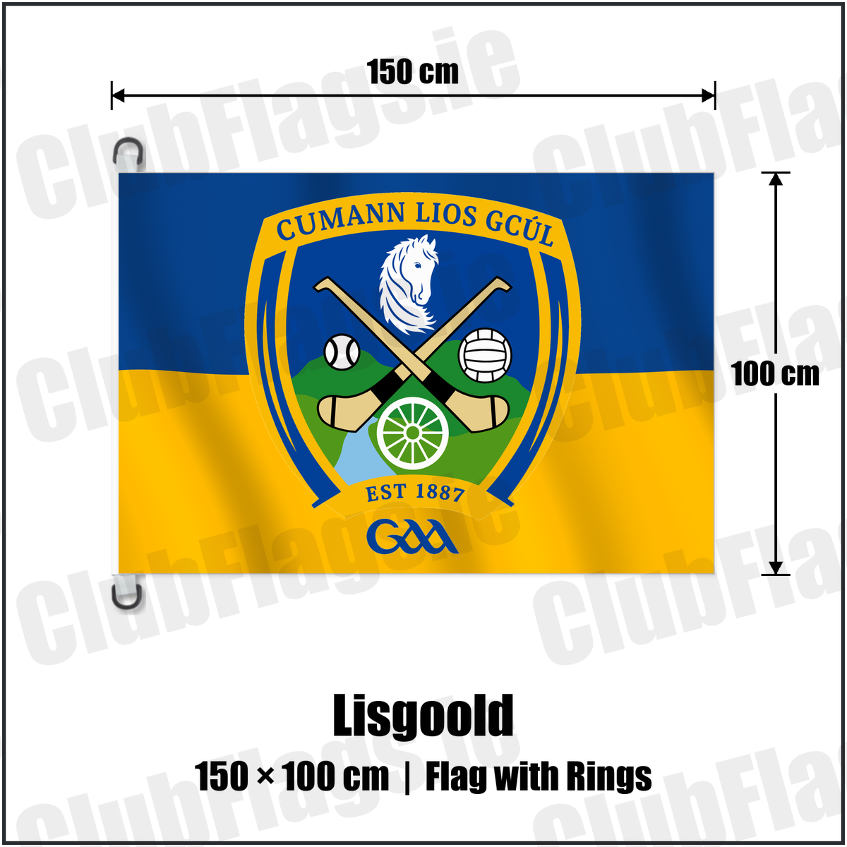 Lisgoold 150cm x 100cm Flag Pole Flag with Rings with the verified club crest and colours, Cork GAA - ClubFlags.ie