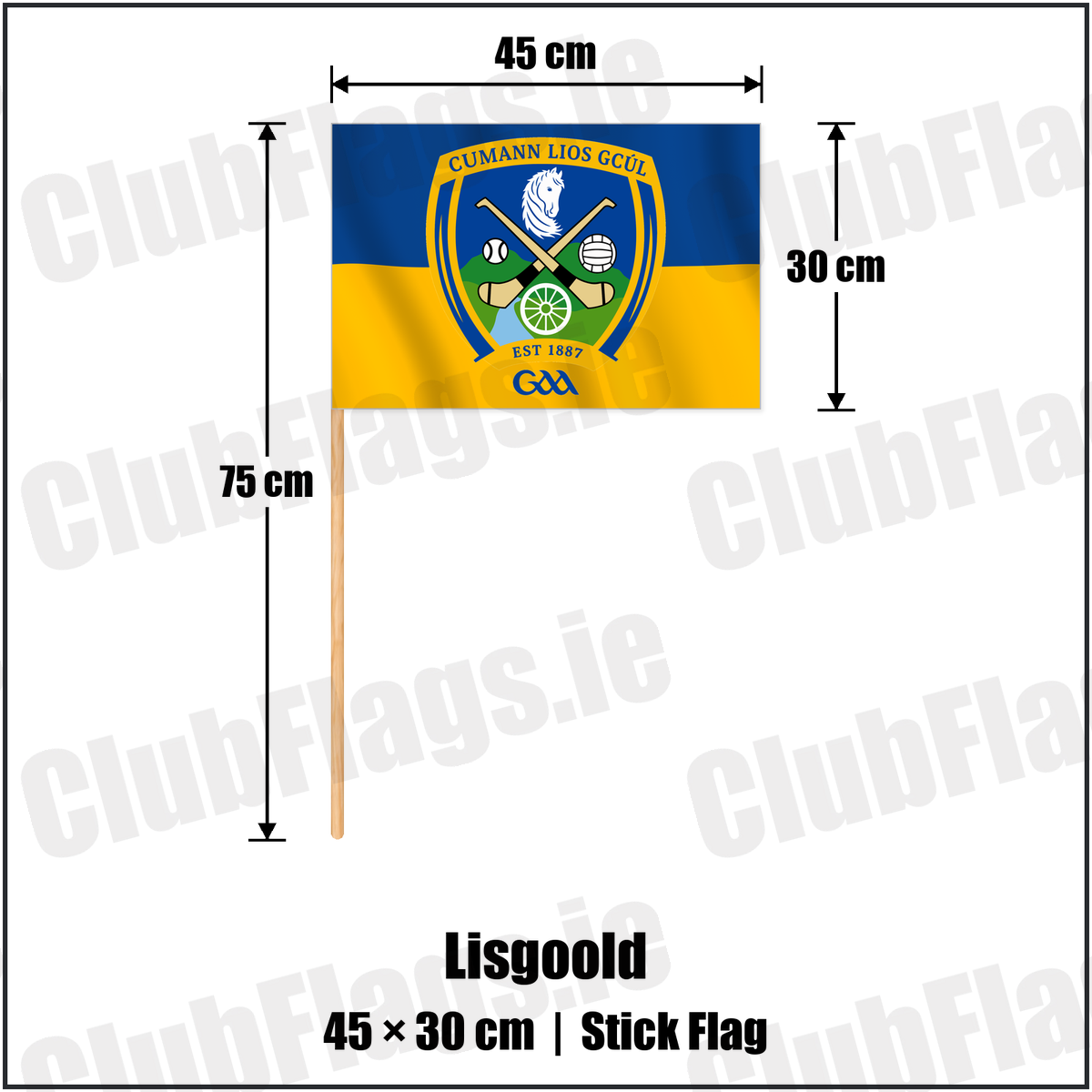 Lisgoold 30cm x 45cm Stick Flag with the verified club crest and colours, Cork GAA - ClubFlags.ie