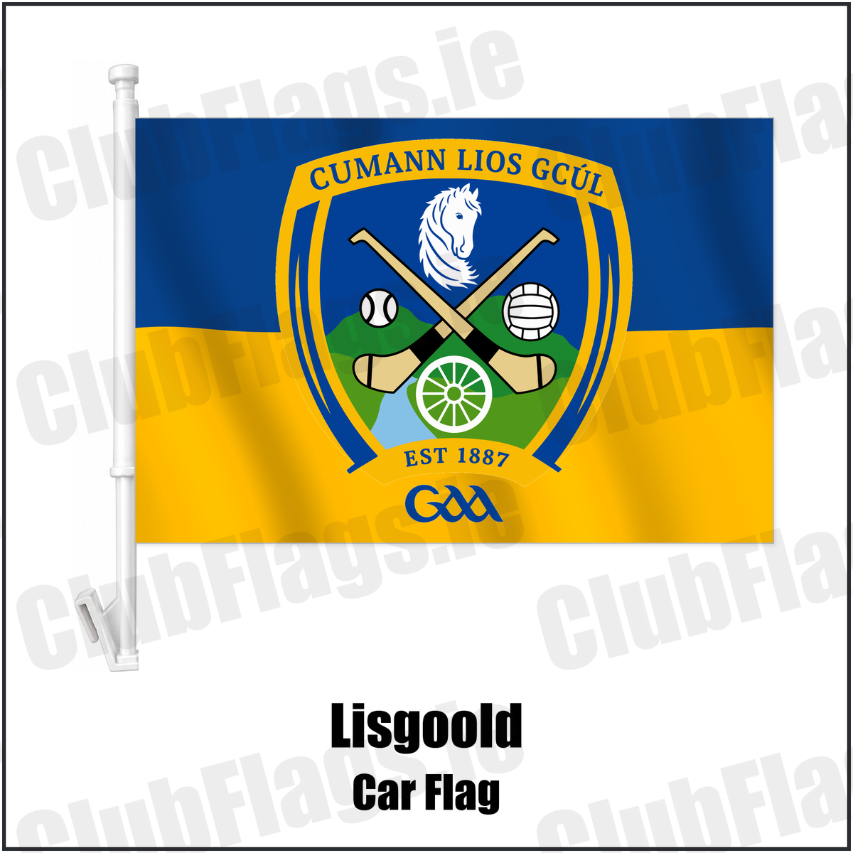 Lisgoold Car Flag with the verified club crest and colours, Cork GAA - ClubFlags.ie