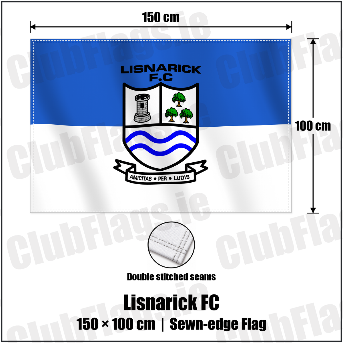 Lisnarick FC 100cm x 150cm Flag (sewn on the edges) with the verified club crest and colours, Fermanagh Football - ClubFlags.ie