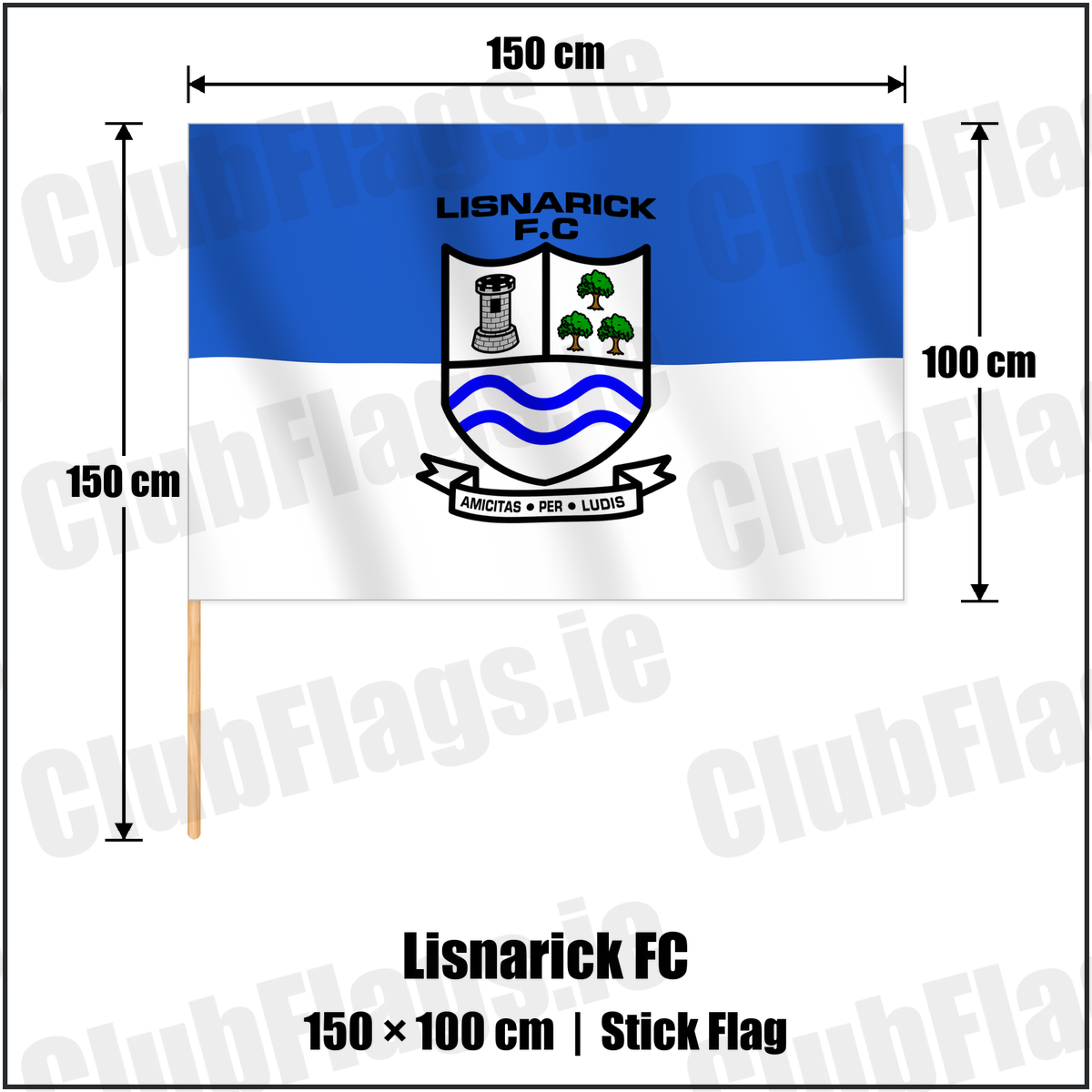 Lisnarick FC 100cm x 150cm Stick Flag with the verified club crest and colours, Fermanagh Football - ClubFlags.ie