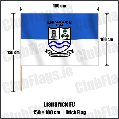 Lisnarick FC 100cm x 150cm Stick Flag with the verified club crest and colours, Fermanagh Football - ClubFlags.ie