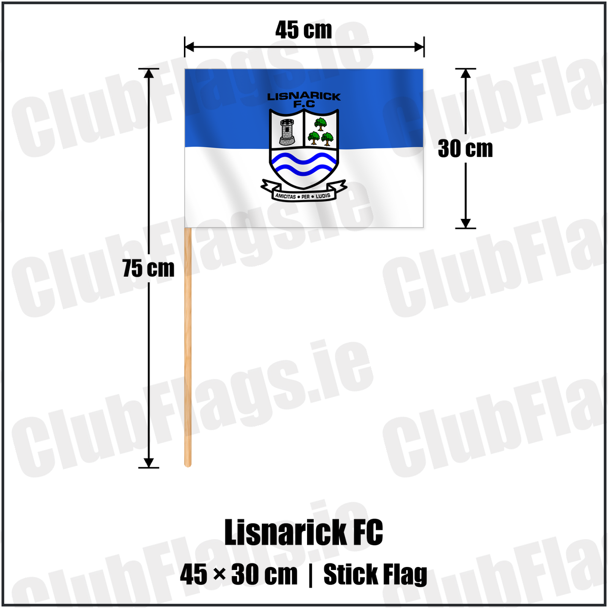 Lisnarick FC 30cm x 45cm Stick Flag with the verified club crest and colours, Fermanagh Football - ClubFlags.ie