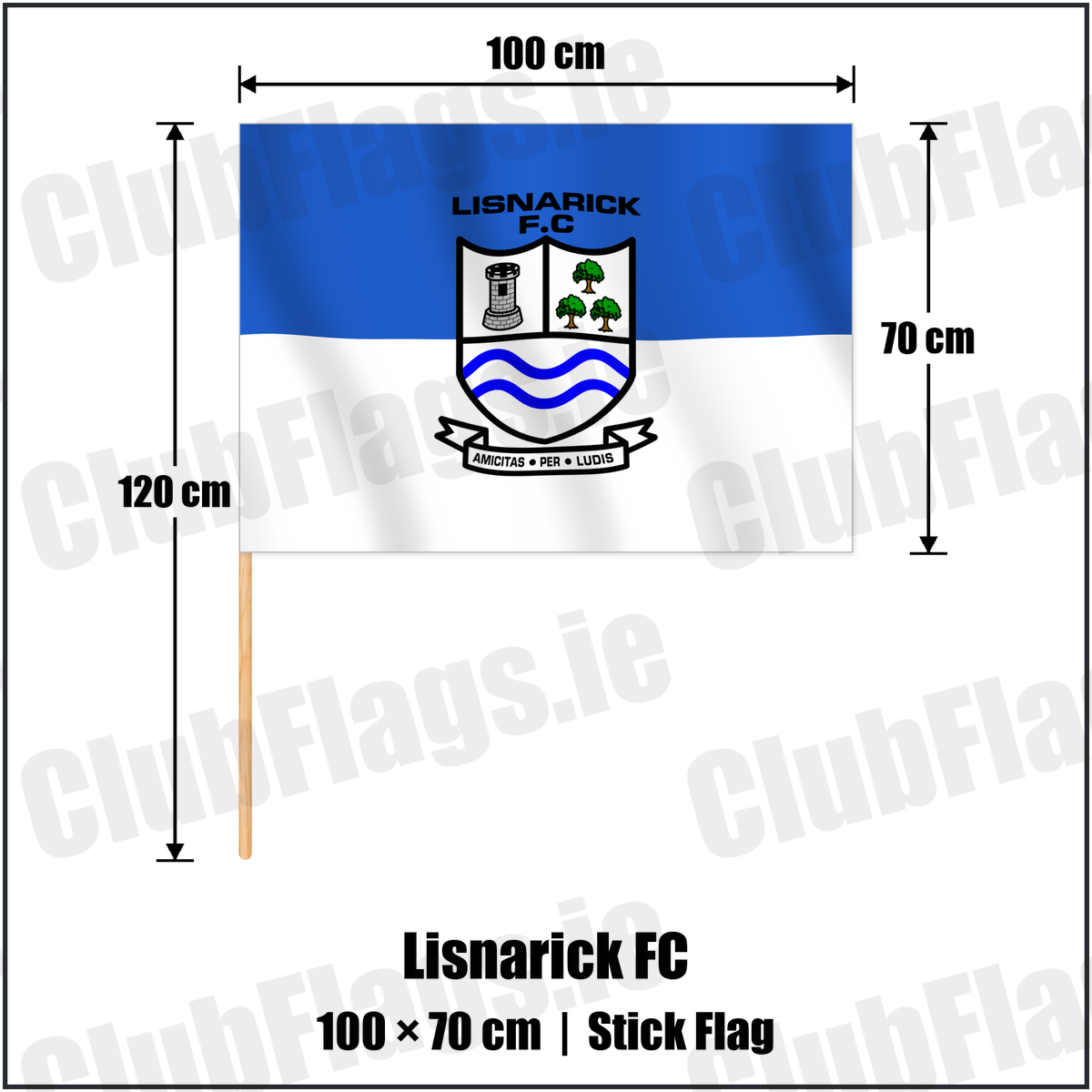 Lisnarick FC 70cm x 100cm Stick Flag with the verified club crest and colours, Fermanagh Football - ClubFlags.ie