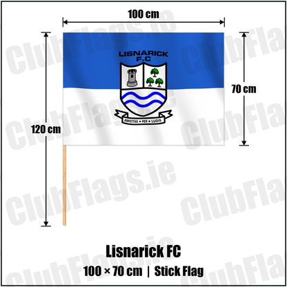 Lisnarick FC 70cm x 100cm Stick Flag with the verified club crest and colours, Fermanagh Football - ClubFlags.ie
