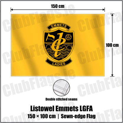 Listowel Emmets LGFA 100cm x 150cm Flag (sewn on the edges) with the club crest and colours, Kerry GAA - ClubFlags.ie