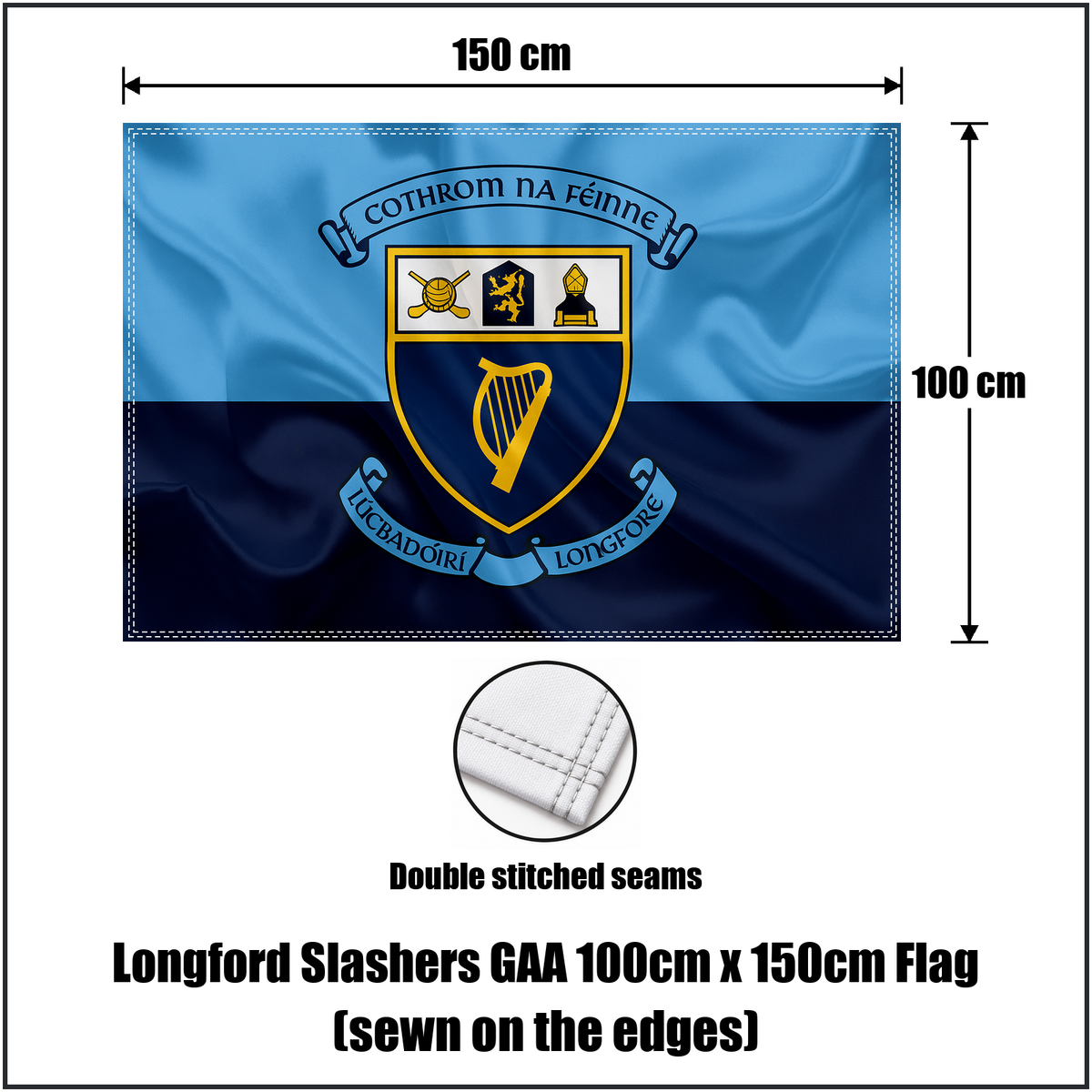 Longford Slashers GAA 100cm x 150cm Flag (sewn on the edges) - ClubFlags.ie