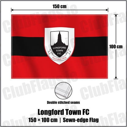 Longford Town FC 100cm x 150cm Flag (sewn on the edges) with the verified club crest and colours, Longford Football - ClubFlags.ie