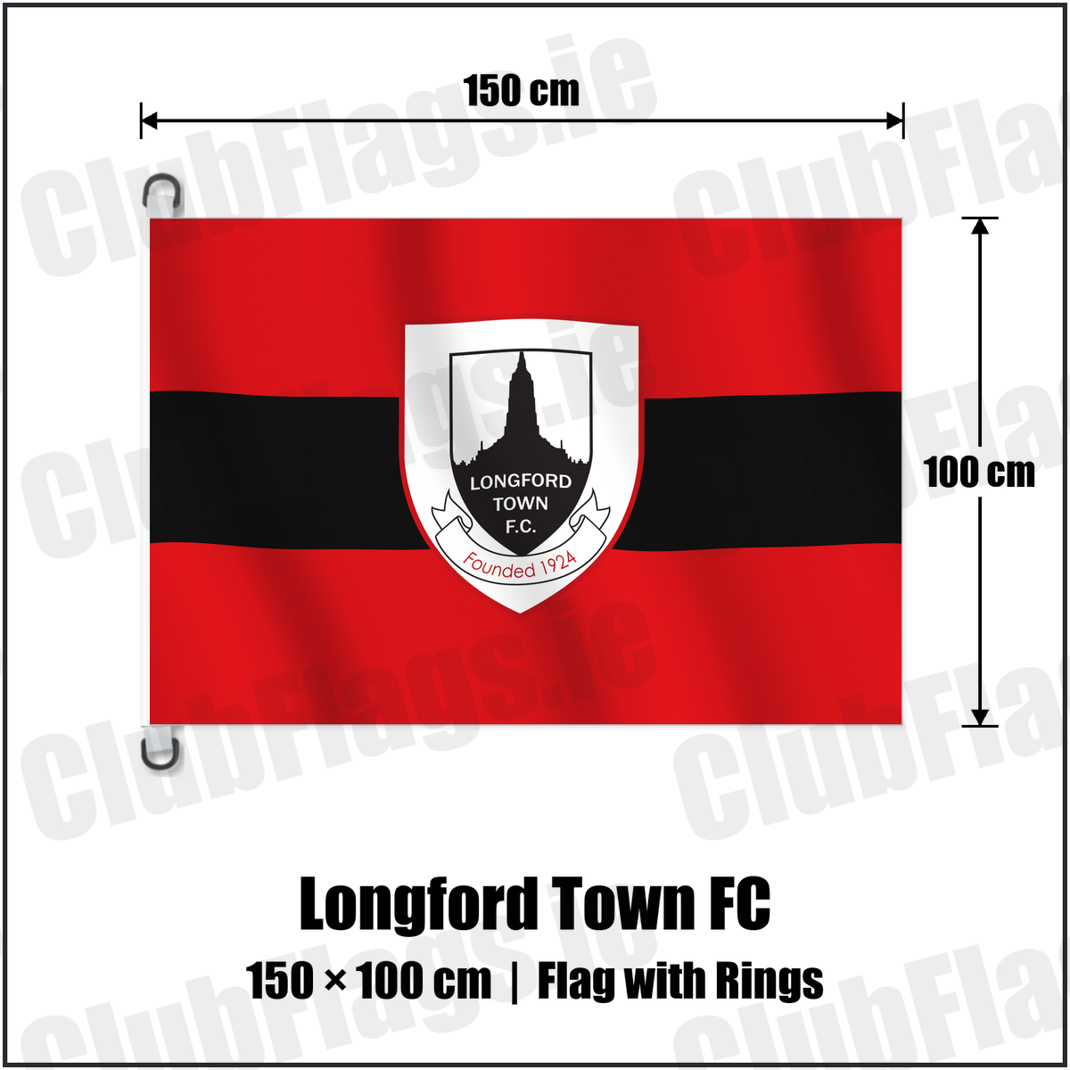 Longford Town FC 150cm x 100cm Flag Pole Flag with Rings with the verified club crest and colours, Longford Football - ClubFlags.ie