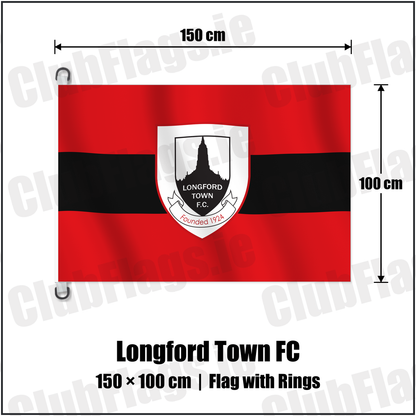 Longford Town FC 150cm x 100cm Flag Pole Flag with Rings with the verified club crest and colours, Longford Football - ClubFlags.ie