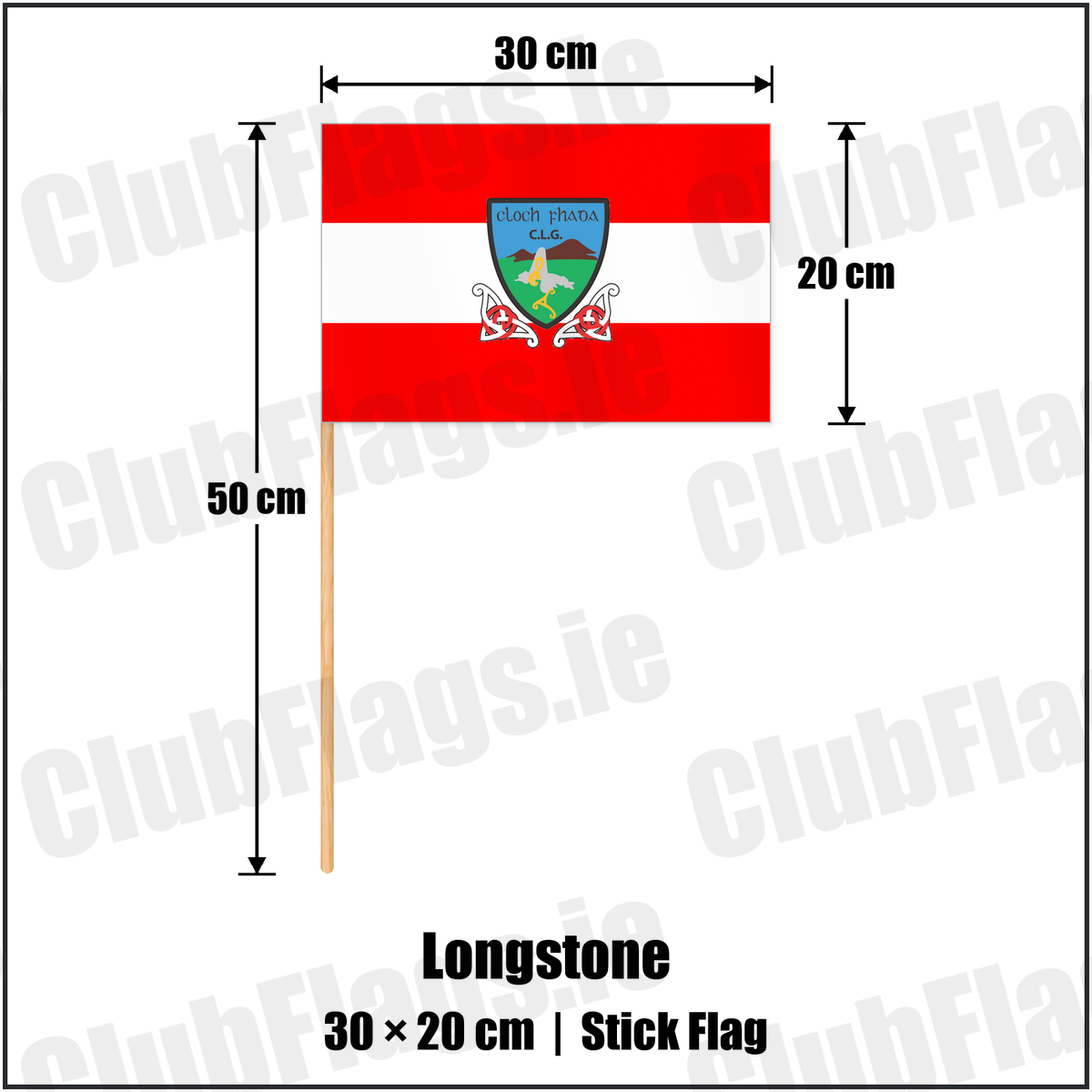 Longstone 20cm x 30cm Stick Flag with the club crest and colours, Down GAA - ClubFlags.ie