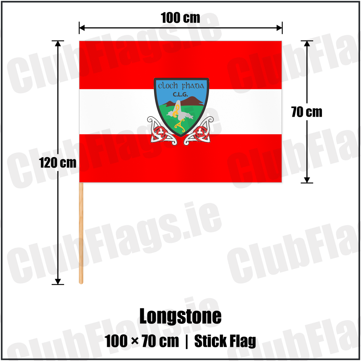 Longstone 70cm x 100cm Stick Flag with the club crest and colours, Down GAA - ClubFlags.ie