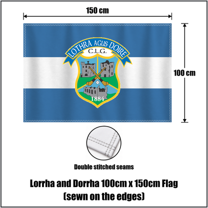 Lorrha and Dorrha 100cm x 150cm Flag (sewn on the edges), featuring the club crest and blue and white colours; County Tipperary GAA. ClubFlags.ie.