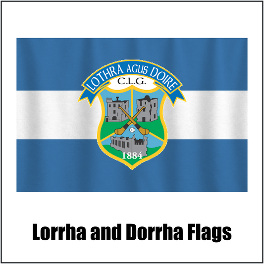 Lorrha and Dorrha Flags, featuring the club crest and blue and white colours; County Tipperary GAA. ClubFlags.ie.