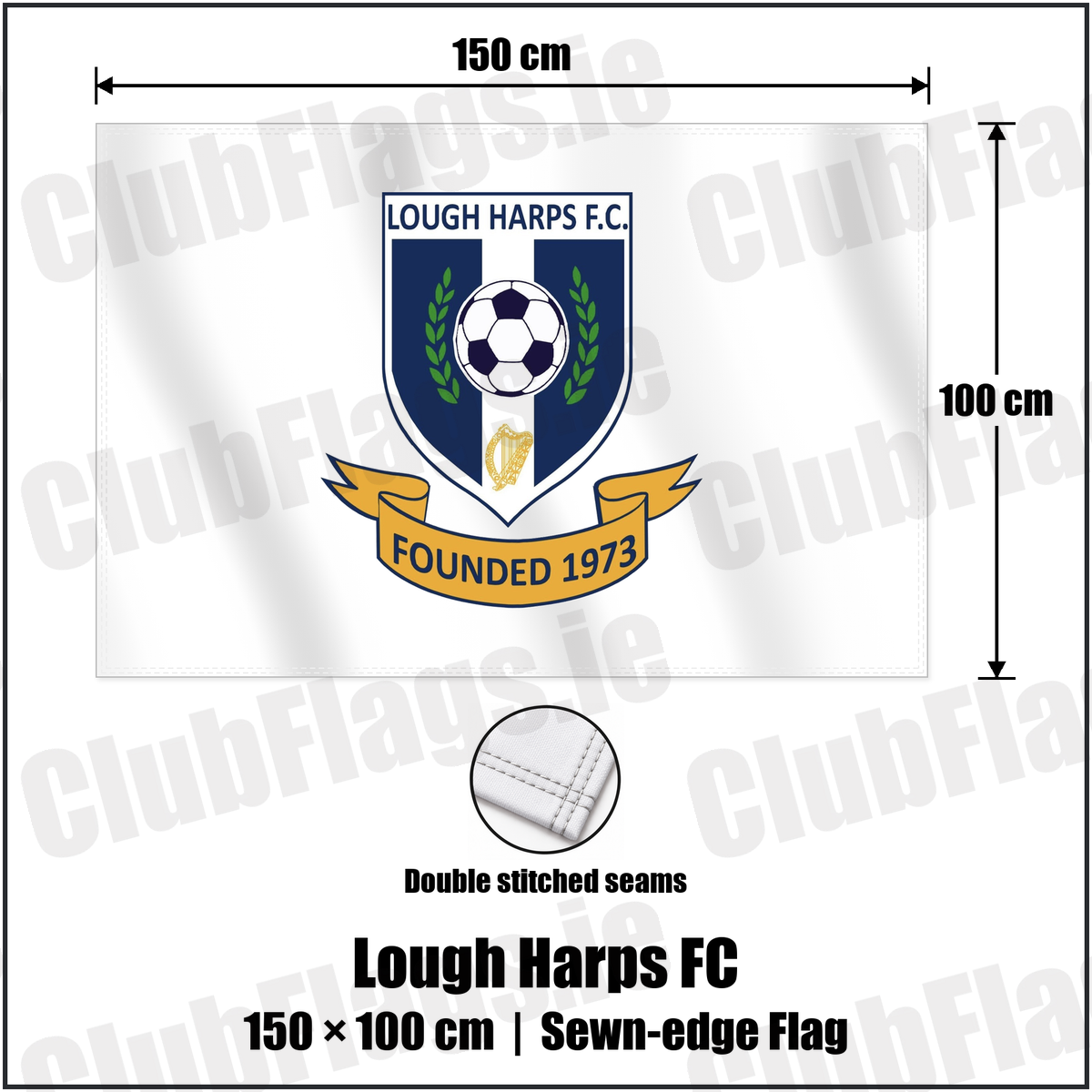 Lough Harps FC 100cm x 150cm Flag (sewn on the edges) with the club crest and colours, Roscommon Football - ClubFlags.ie