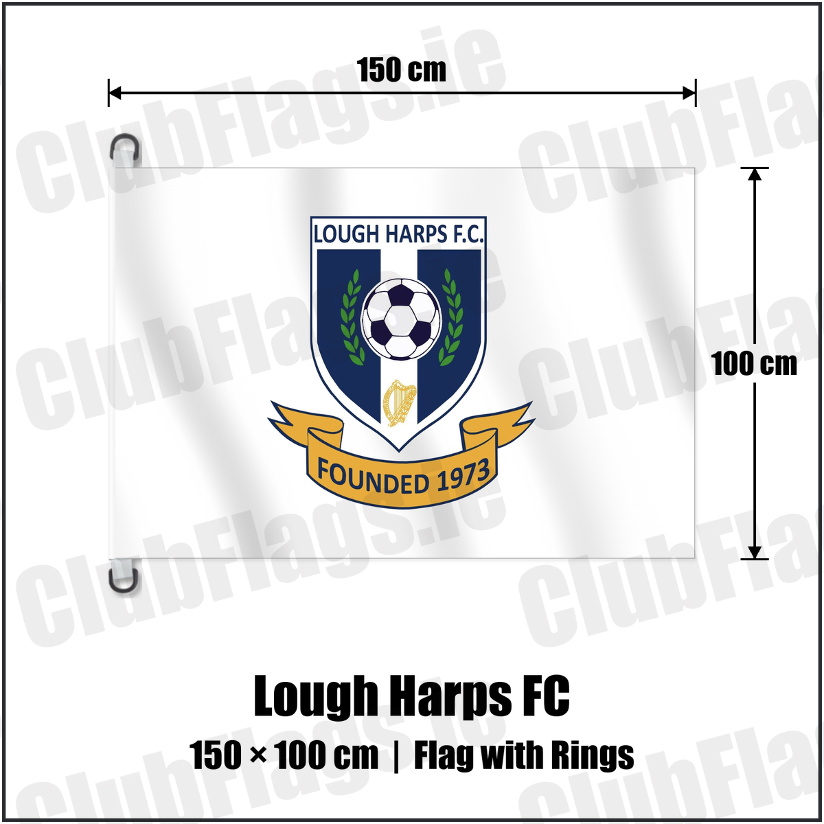 Lough Harps FC 150cm x 100cm Flag Pole Flag with Rings with the club crest and colours, Roscommon Football - ClubFlags.ie