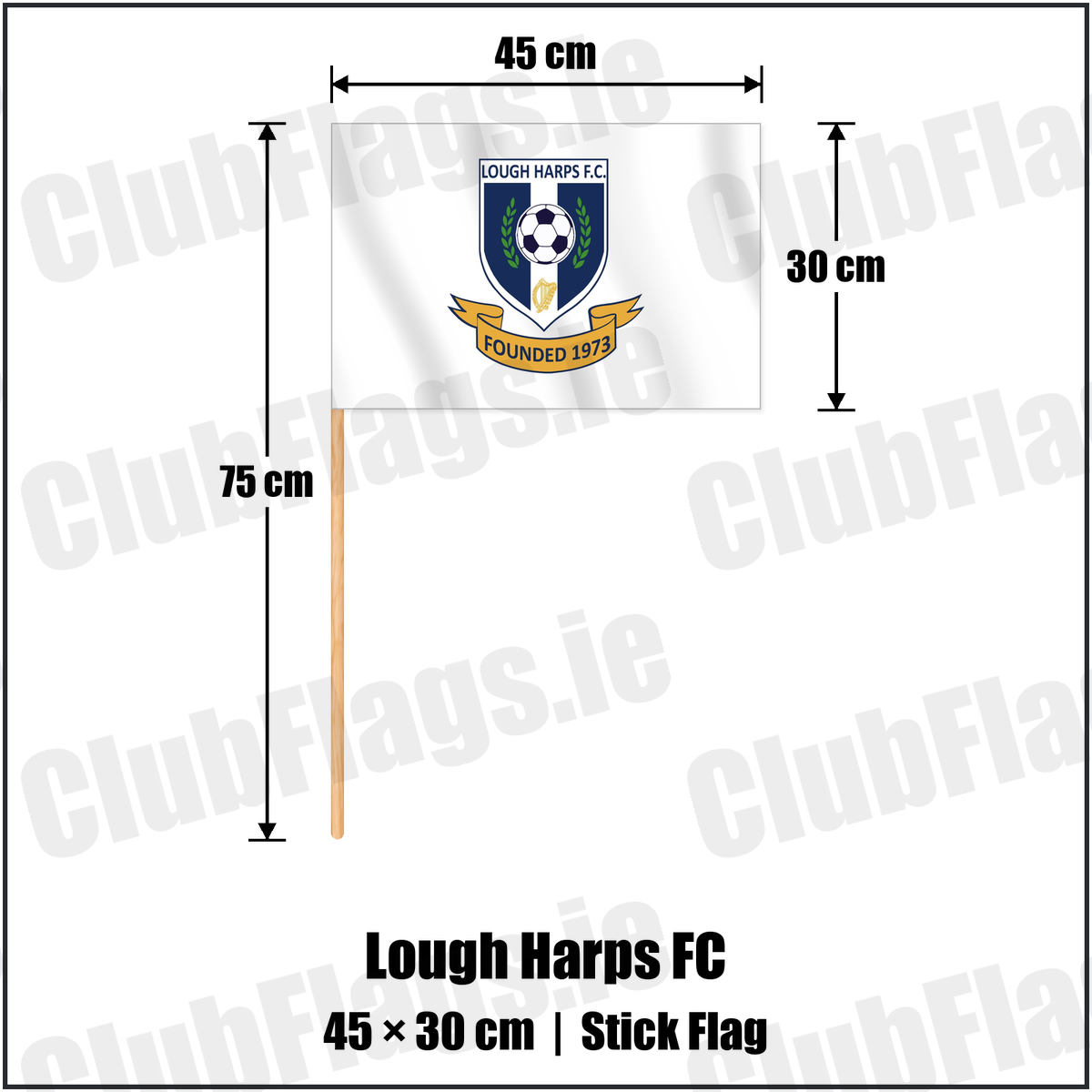 Lough Harps FC 30cm x 45cm Stick Flag with the club crest and colours, Roscommon Football - ClubFlags.ie