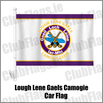 Lough Lene Gaels Camogie Car Flag, featuring the club crest and purple and gold colours; County Westmeath camogie. ClubFlags.ie.