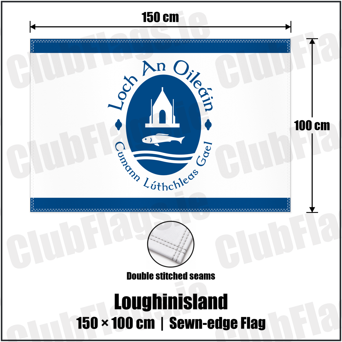 Loughinisland 100cm x 150cm Flag (sewn on the edges) with the club crest and colours, Down GAA - ClubFlags.ie