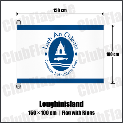 Loughinisland 150cm x 100cm Flag Pole Flag with Rings with the club crest and colours, Down GAA - ClubFlags.ie