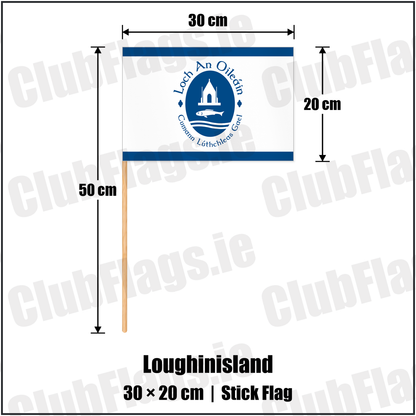 Loughinisland 20cm x 30cm Stick Flag with the club crest and colours, Down GAA - ClubFlags.ie