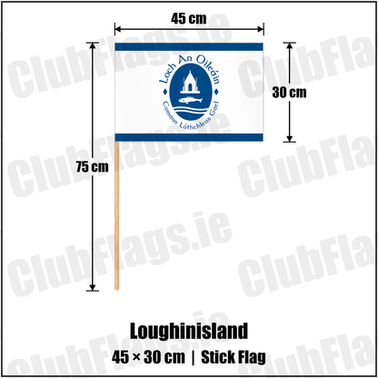 Loughinisland 30cm x 45cm Stick Flag with the club crest and colours, Down GAA - ClubFlags.ie