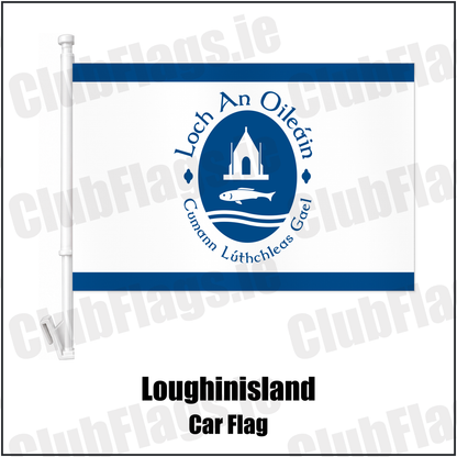 Loughinisland Car Flag with the club crest and colours, Down GAA - ClubFlags.ie