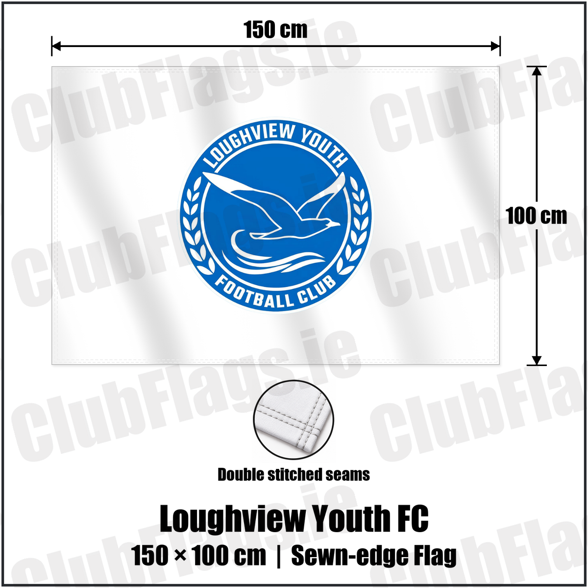 Loughview Youth FC 100cm x 150cm Flag (sewn on the edges) with the club crest and colours, Antrim Football - ClubFlags.ie