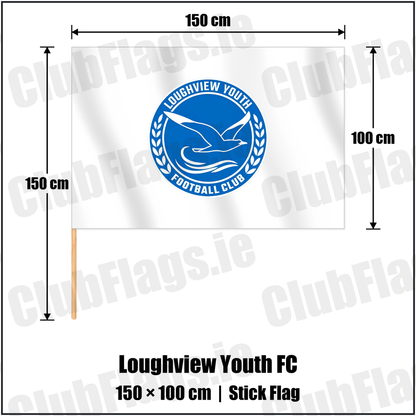 Loughview Youth FC 100cm x 150cm Stick Flag with the club crest and colours, Antrim Football - ClubFlags.ie