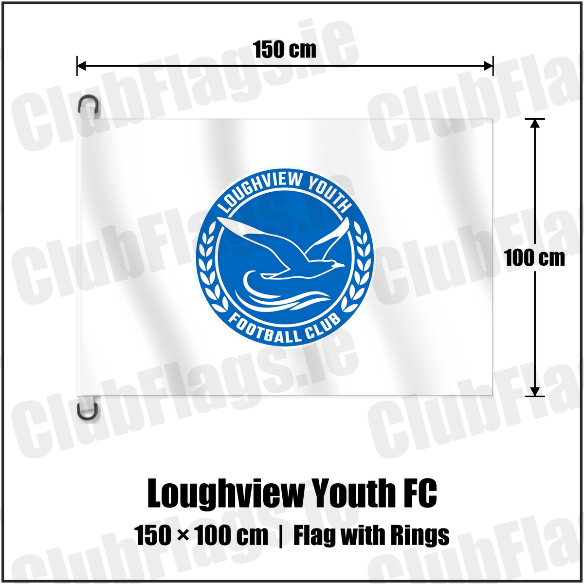 Loughview Youth FC 150cm x 100cm Flag Pole Flag with Rings with the club crest and colours, Antrim Football - ClubFlags.ie