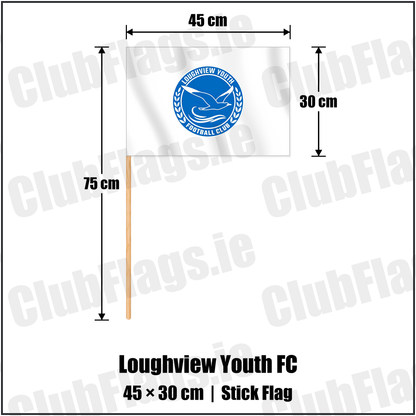 Loughview Youth FC 30cm x 45cm Stick Flag with the club crest and colours, Antrim Football - ClubFlags.ie