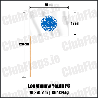 Loughview Youth FC 45cm x 70cm Stick Flag with the club crest and colours, Antrim Football - ClubFlags.ie