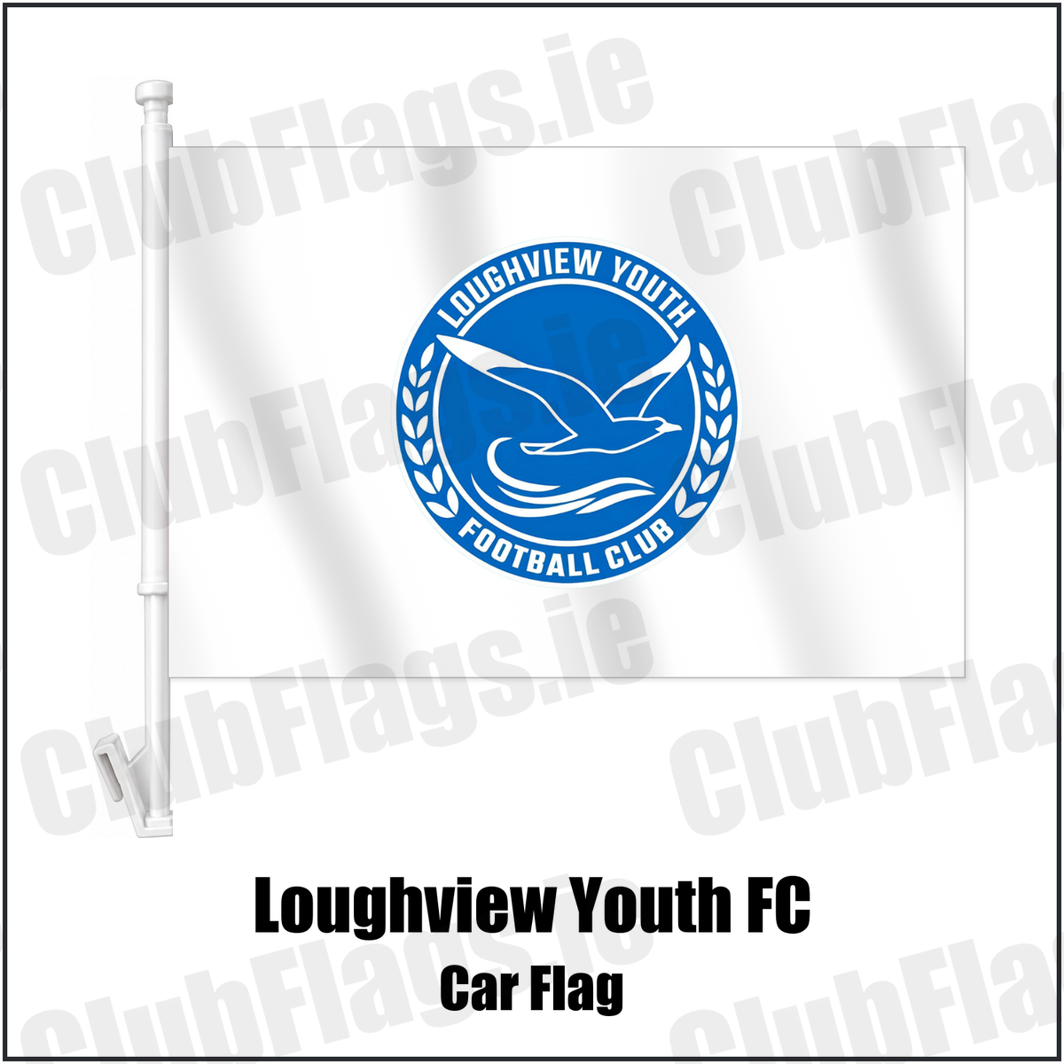 Loughview Youth FC Car Flag with the club crest and colours, Antrim Football - ClubFlags.ie